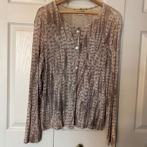 Vintage SOFTWEAR by Mark Singer Sheer Feather Print Button Up Cardigan Top XLG‎